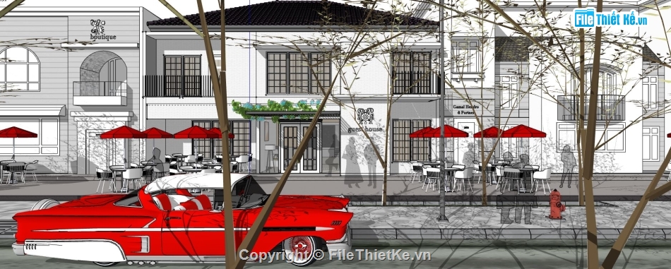 thiết kế quán cafe file su,file sketchup quán cafe,model su quán cafe