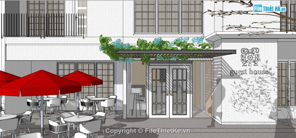 thiết kế quán cafe file su,file sketchup quán cafe,model su quán cafe