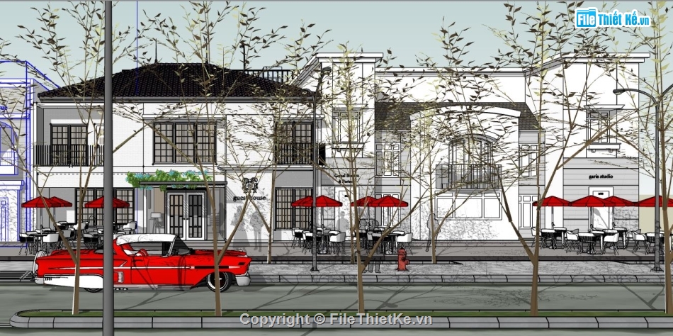 thiết kế quán cafe file su,file sketchup quán cafe,model su quán cafe