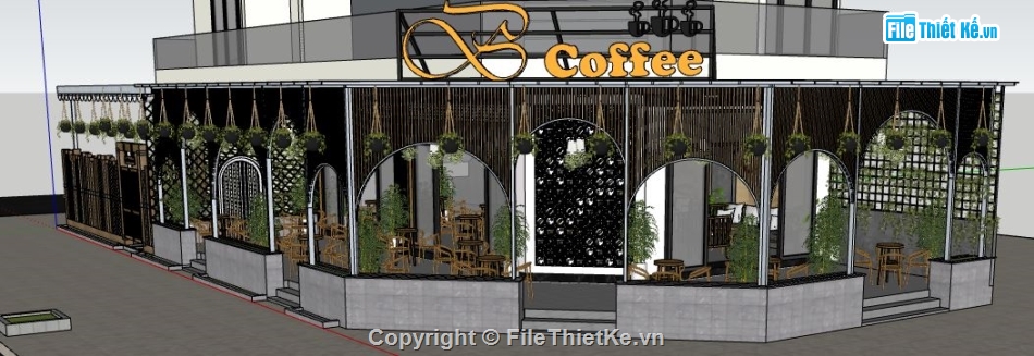 file su quán cafe,quán cafe file su,file sketchup quán cafe