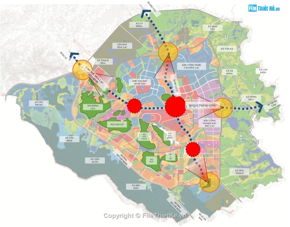 Bản đồ quy hoạch đô thị vệ tinh Hòa Lạc mới nhất,Quy hoạch chung đô thị vệ tinh hòa lạc,Đô thị Hòa Lạc tỷ lệ 1/10.000