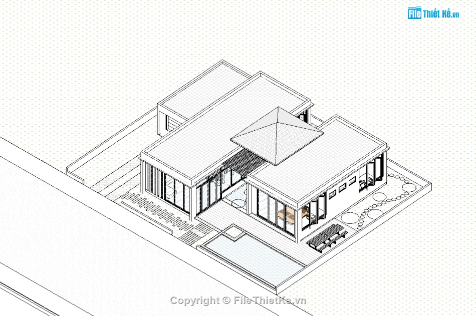 File revit biệt thự 200m2,Bản vẽ revit Biệt thự sân vườn,Revit Biệt thự có hồ bơi,thiết kế revit biệt thự sân vườn