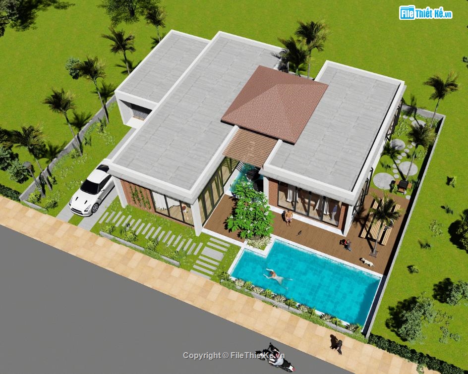 File revit biệt thự 200m2,Bản vẽ revit Biệt thự sân vườn,Revit Biệt thự có hồ bơi,thiết kế revit biệt thự sân vườn