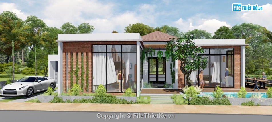 File revit biệt thự 200m2,Bản vẽ revit Biệt thự sân vườn,Revit Biệt thự có hồ bơi,thiết kế revit biệt thự sân vườn