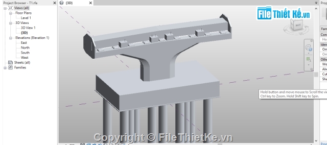 Mô hình,super-T,mố,trụ đặc thân hẹp,famly revit