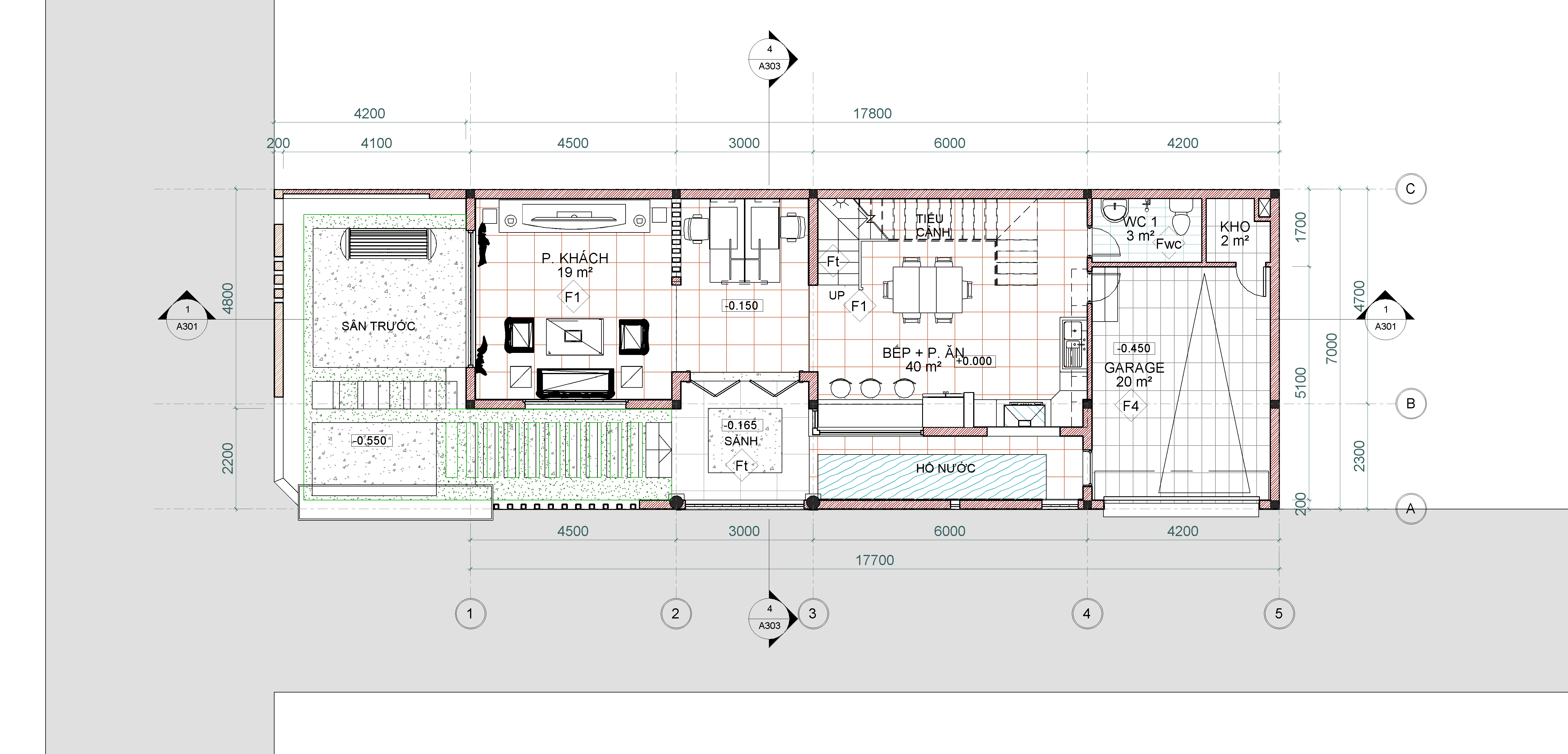 revit nhà phố 2 mặt tiền,mẫu nhà 2 mặt tiền,bản vẽ nhà phố 7x22m