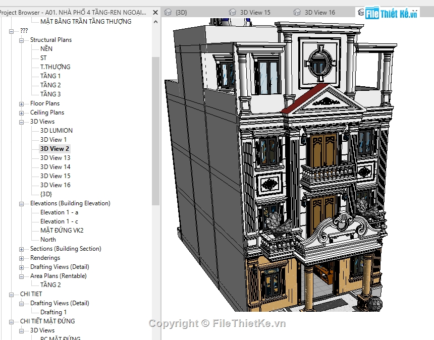 kiến trúc Biệt thự 4 tầng,file revit biệt thự,revit biệt thự 4 tầng,mẫu revit biệt thự phố 4 tầng,mẫu biêt thự phố 4 tầng 9.23x20.965m