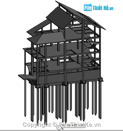 nhà 4 tầng,revit structure,thiết kế nhà phố,Nhà 8.5x15m