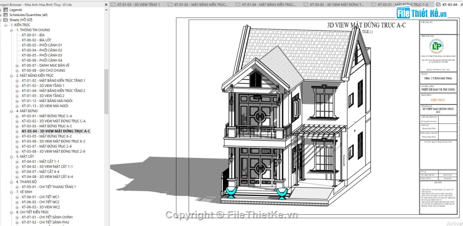 bản vẽ biệt thự 2 tầng revit,biệt thự 2 tầng revit,Revit biệt thự 2 tầng 8.1x14m,File Revit biệt thự 2 tầng,thiết kế biệt thự 2 tầng