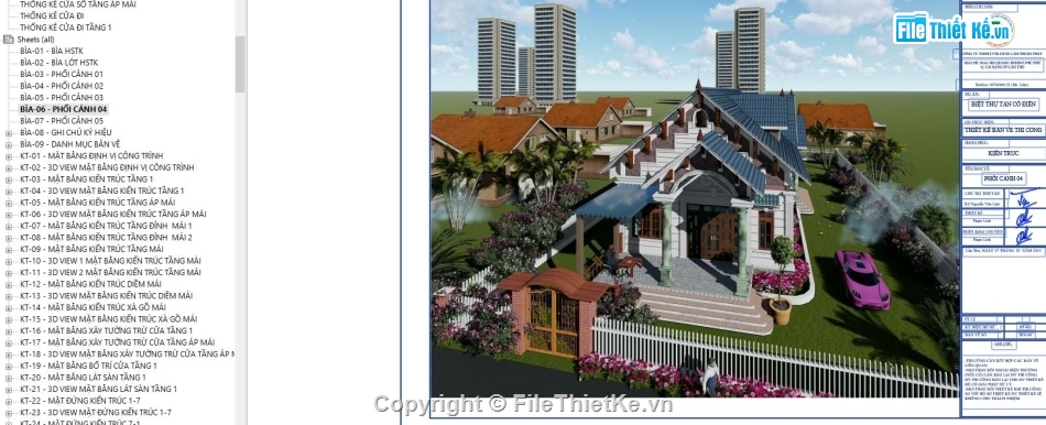 full kiến trúc revit biệt thự,biệt thự revit 9.5x17.5m,file revit biệt thự,Bản vẽ revit biệt thự mái thái,bản vẽ biệt thự 1 tầng