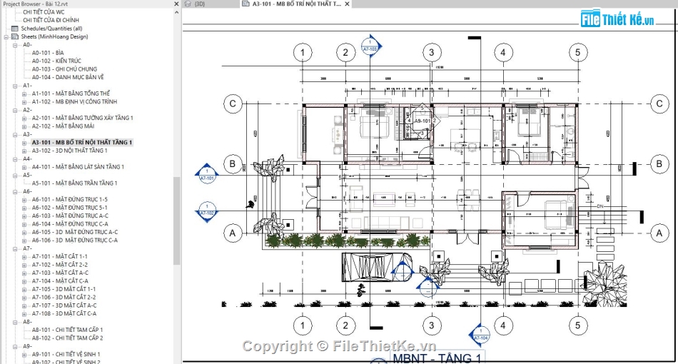 bản vẽ kiến trúc biệt thự 1 tầng 9x19.2m,kiến trúc biệt thự 1 tầng,biệt thự sân vườn,bản vẽ biệt thự,bản vẽ biệt thự nhà vườn