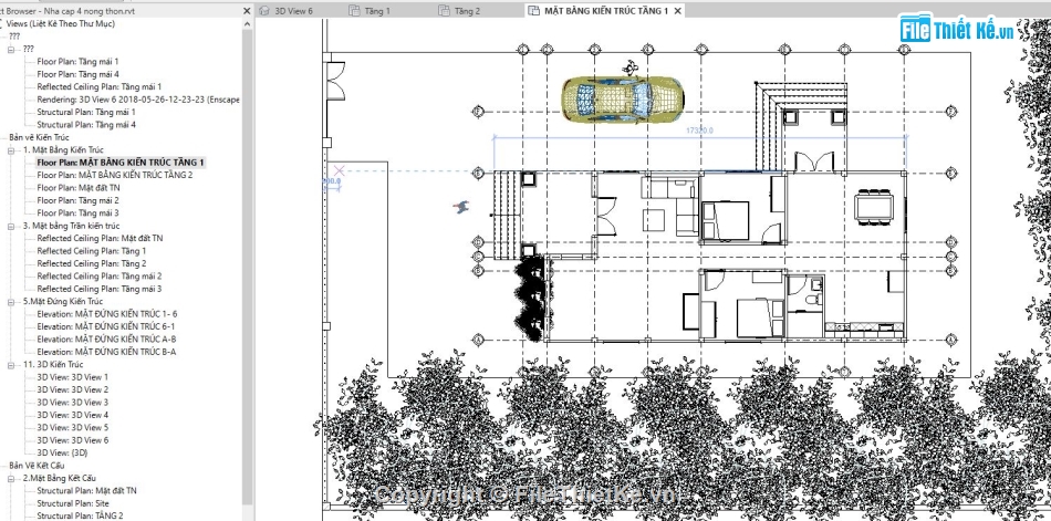 Bản vẽ revit nhà cấp 4,full kiến trúc 1 tầng 10.8x17.3m,nhà cấp 4 mái thái,kiến trúc mái thái,bản vẽ revit biệt thự 1 tầng