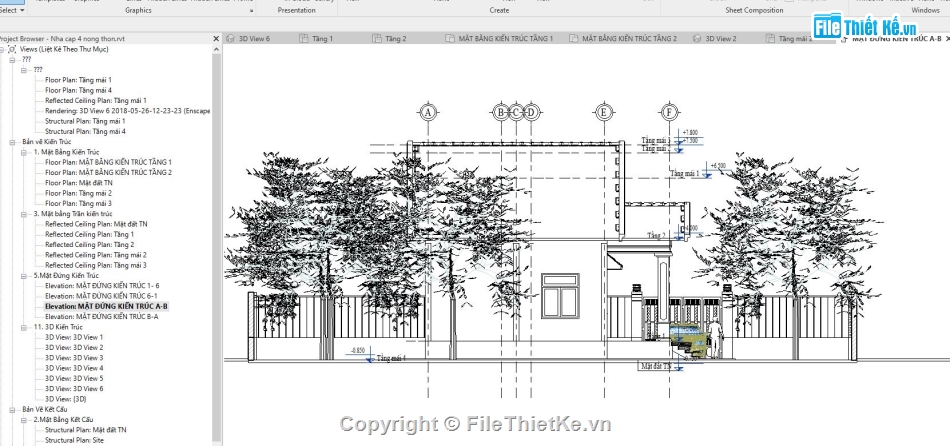 Bản vẽ revit nhà cấp 4,full kiến trúc 1 tầng 10.8x17.3m,nhà cấp 4 mái thái,kiến trúc mái thái,bản vẽ revit biệt thự 1 tầng