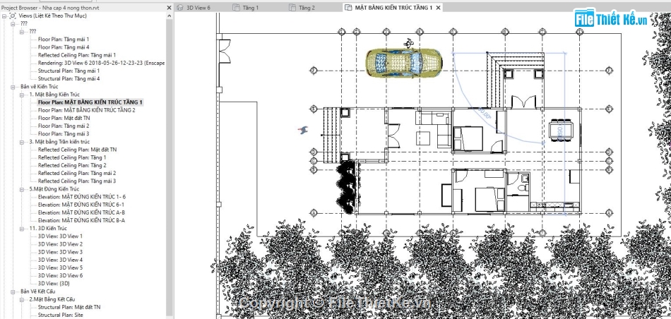 Bản vẽ revit nhà cấp 4,full kiến trúc 1 tầng 10.8x17.3m,nhà cấp 4 mái thái,kiến trúc mái thái,bản vẽ revit biệt thự 1 tầng