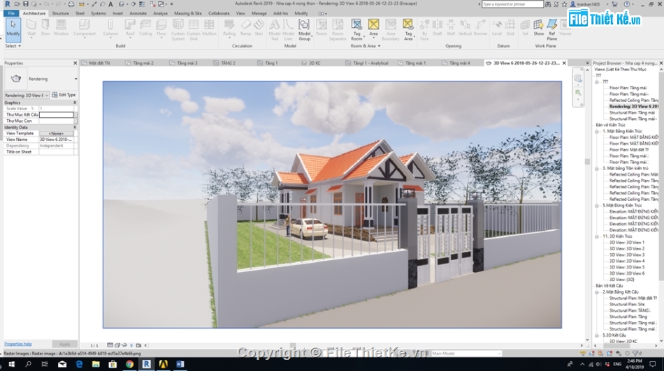 Bản vẽ revit nhà cấp 4,full kiến trúc 1 tầng 10.8x17.3m,nhà cấp 4 mái thái,kiến trúc mái thái,bản vẽ revit biệt thự 1 tầng