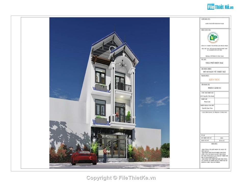 Thiết kế nhà phố 3 tầng,File revit nhà phố 3 tầng,Revit nhà phố 3 tầng,Revit 2019 Bản vẽ Nhà phố,Nhà phố 3 tầng 5x23.74m