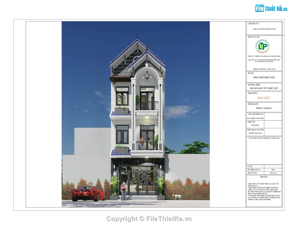 Thiết kế nhà phố 3 tầng,File revit nhà phố 3 tầng,Revit nhà phố 3 tầng,Revit 2019 Bản vẽ Nhà phố,Nhà phố 3 tầng 5x23.74m