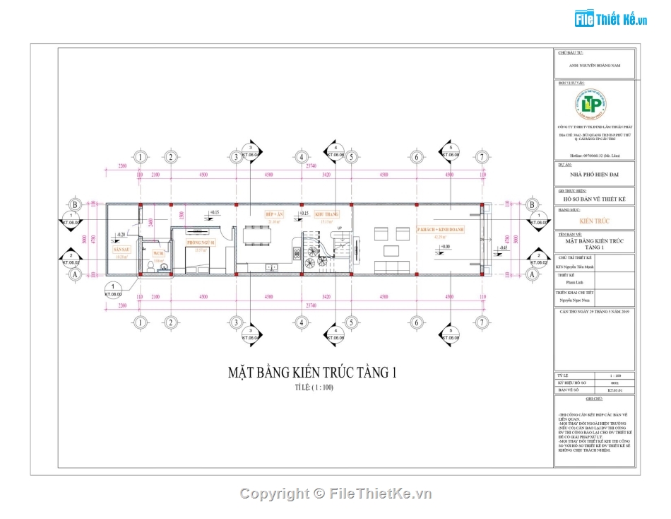 Thiết kế nhà phố 3 tầng,File revit nhà phố 3 tầng,Revit nhà phố 3 tầng,Revit 2019 Bản vẽ Nhà phố,Nhà phố 3 tầng 5x23.74m