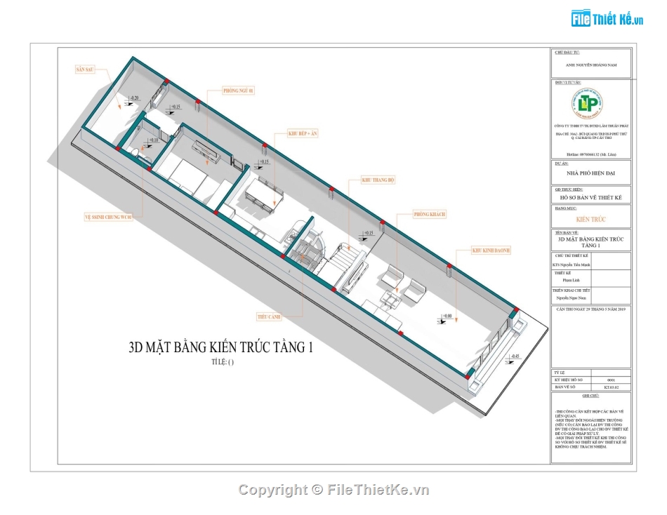 Thiết kế nhà phố 3 tầng,File revit nhà phố 3 tầng,Revit nhà phố 3 tầng,Revit 2019 Bản vẽ Nhà phố,Nhà phố 3 tầng 5x23.74m