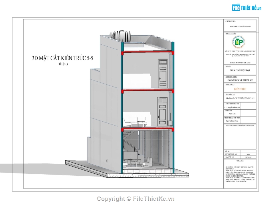 Thiết kế nhà phố 3 tầng,File revit nhà phố 3 tầng,Revit nhà phố 3 tầng,Revit 2019 Bản vẽ Nhà phố,Nhà phố 3 tầng 5x23.74m