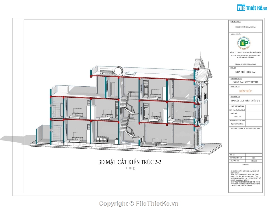 Thiết kế nhà phố 3 tầng,File revit nhà phố 3 tầng,Revit nhà phố 3 tầng,Revit 2019 Bản vẽ Nhà phố,Nhà phố 3 tầng 5x23.74m