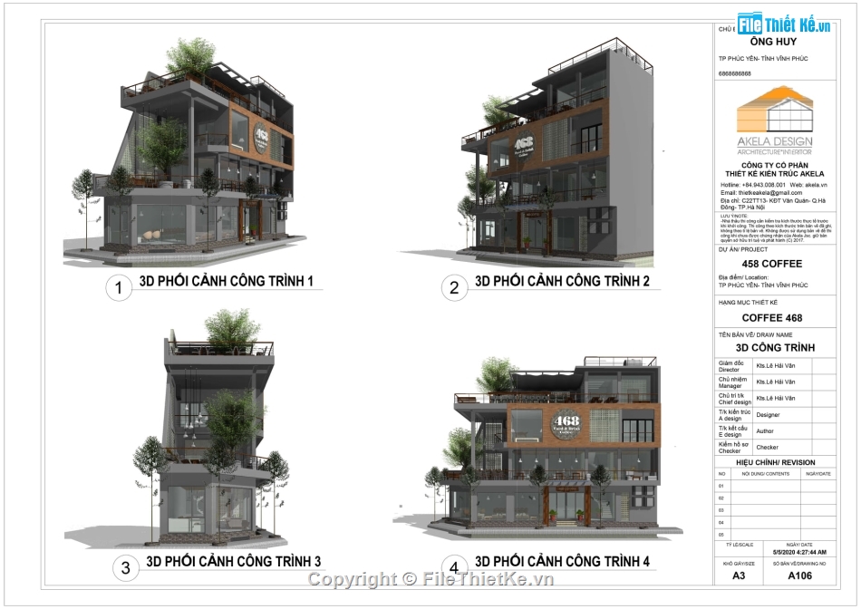 Revit quán cà phê,bản vẽ revit coffee,Revit Cafe 5.78x22m,bản vẽ revit nhà 3 tầng,thiết kế quán cafe 3 tầng 5.78x22m