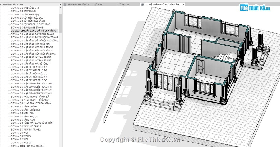 revit biệt thự 2 tầng,mẫu biệt thự 2 tầng revit,kiến trúc 2 tầng revit,Revit 2019 biệt thự 2 tầng,biệt thự 2 tầng 9.7x13.4m