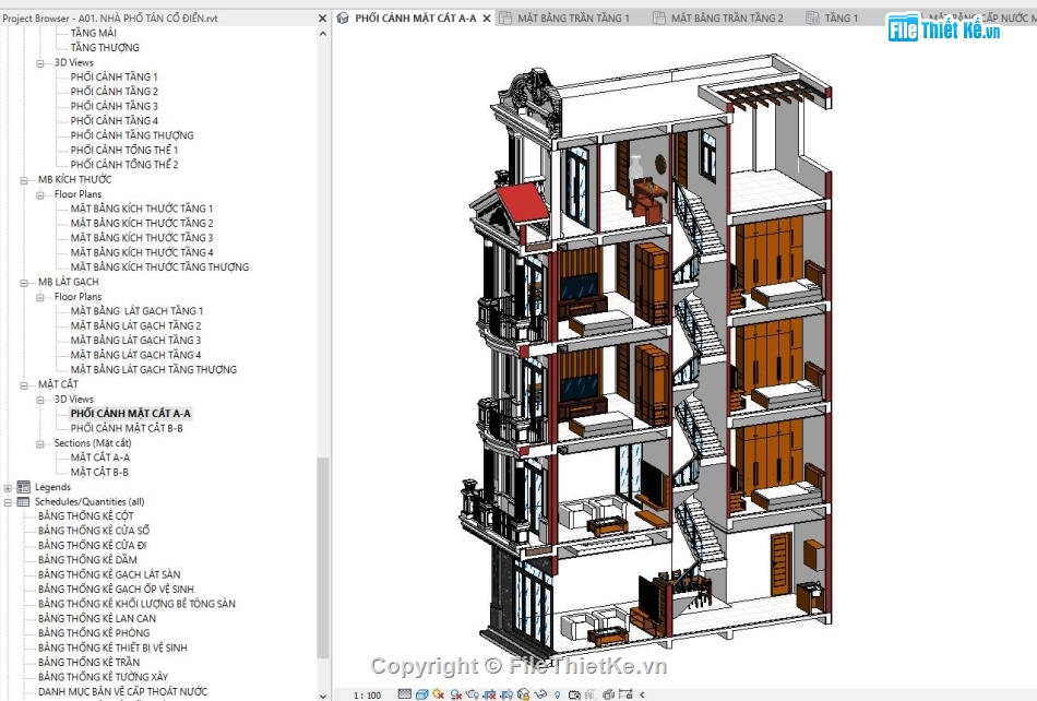 Nhà 4 tầng file revit,file revit nhà 4 tầng,File revit nhà 4 tầng tân cổ,Revit nhà 4 tầng tân cổ