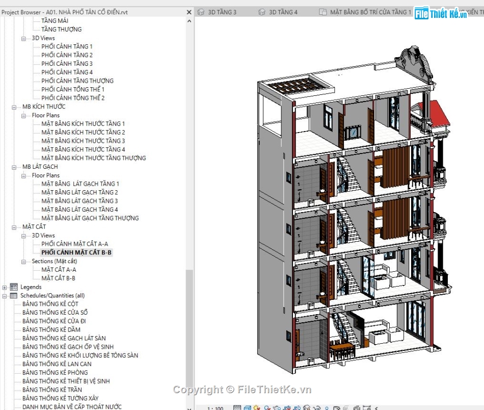 Nhà 4 tầng file revit,file revit nhà 4 tầng,File revit nhà 4 tầng tân cổ,Revit nhà 4 tầng tân cổ