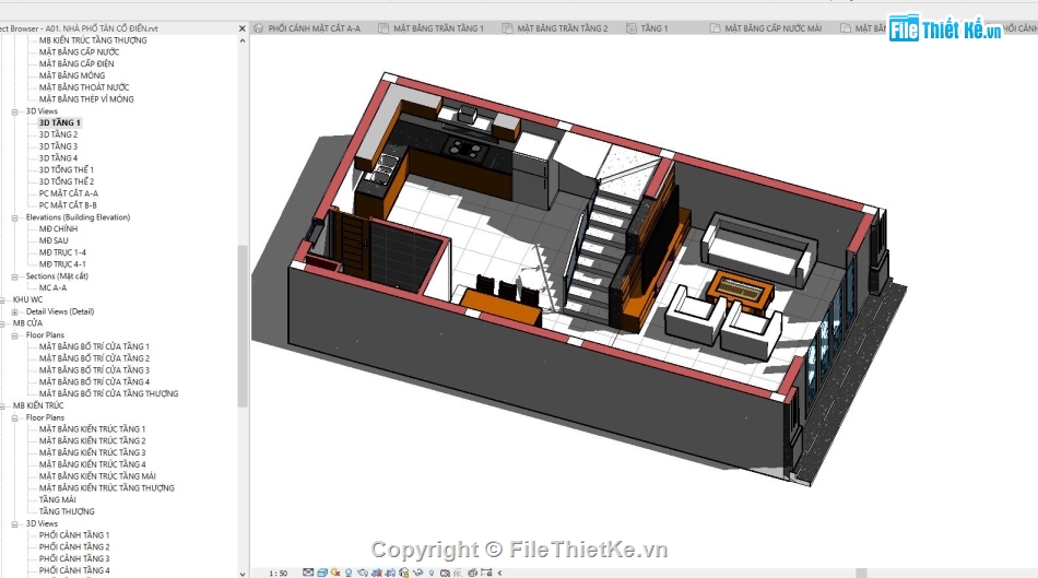 Nhà 4 tầng file revit,file revit nhà 4 tầng,File revit nhà 4 tầng tân cổ,Revit nhà 4 tầng tân cổ