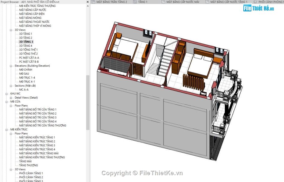 Nhà 4 tầng file revit,file revit nhà 4 tầng,File revit nhà 4 tầng tân cổ,Revit nhà 4 tầng tân cổ