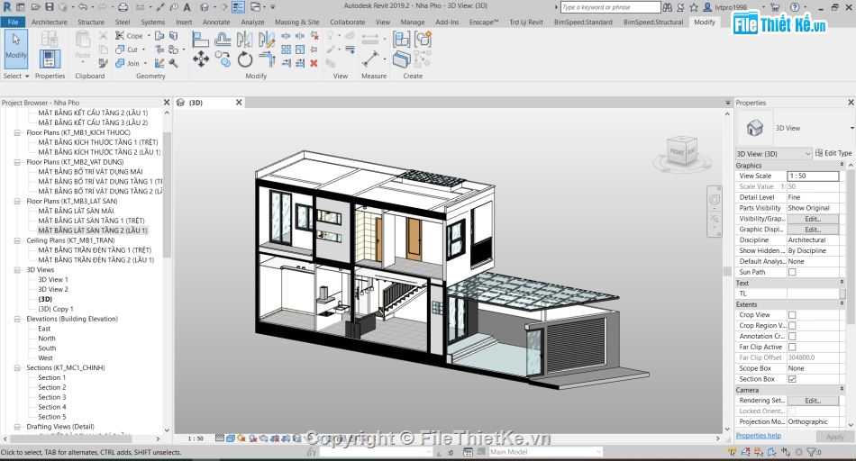 revit nhà phố 6x18.05m,kiến trúc  nhà 2 tầng,Revit 2019 nhà phố hiện đại 2 tầng,mẫu nhà phố 2 tầng revit