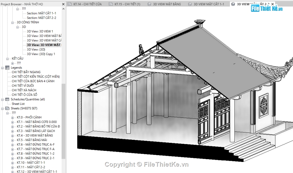 Nhà thờ họ revit,kiến trúc nhà thờ họ,revit nhà thờ họ,Nhà thờ họ 5.19x17m,file revit nhà thờ họ