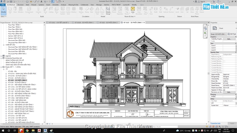 Revit biệt thự 2 tầng,thiết kế biệt thự 2 tầng,file revit biệt thự 2 tầng,Biệt thự 2 tầng mái thái revit 2021,Biệt thự 2 tầng 8.1x11.7m