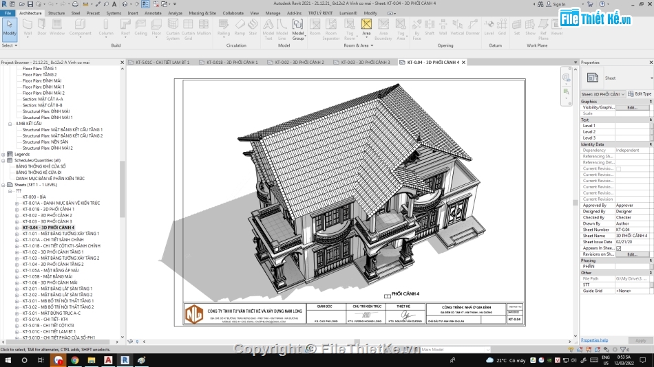 Revit biệt thự 2 tầng,thiết kế biệt thự 2 tầng,file revit biệt thự 2 tầng,Biệt thự 2 tầng mái thái revit 2021,Biệt thự 2 tầng 8.1x11.7m