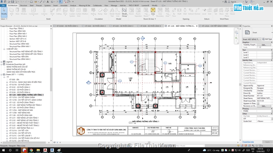 Revit biệt thự 2 tầng,thiết kế biệt thự 2 tầng,file revit biệt thự 2 tầng,Biệt thự 2 tầng mái thái revit 2021,Biệt thự 2 tầng 8.1x11.7m