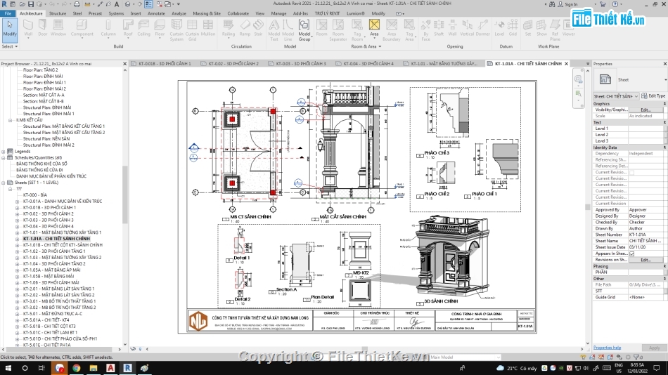 Revit biệt thự 2 tầng,thiết kế biệt thự 2 tầng,file revit biệt thự 2 tầng,Biệt thự 2 tầng mái thái revit 2021,Biệt thự 2 tầng 8.1x11.7m