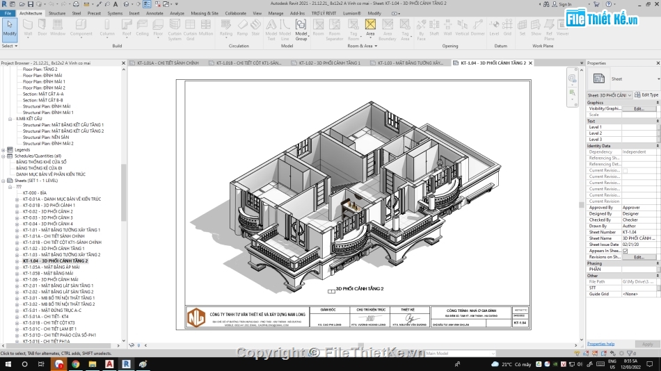 Revit biệt thự 2 tầng,thiết kế biệt thự 2 tầng,file revit biệt thự 2 tầng,Biệt thự 2 tầng mái thái revit 2021,Biệt thự 2 tầng 8.1x11.7m