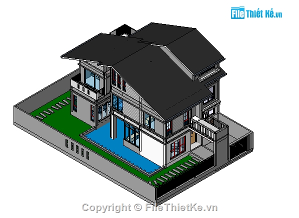 3 tầng,biệt thự 3 tầng,bt 3 tầng,revit biệt thự,9.6x14.5,thiết kế biệt thự