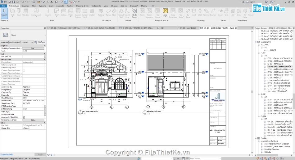 mẫu biệt thự mái thái,Biệt thự mái thái 1 tầng,Nhà mái thái 1 tầng,Revit nhà phố