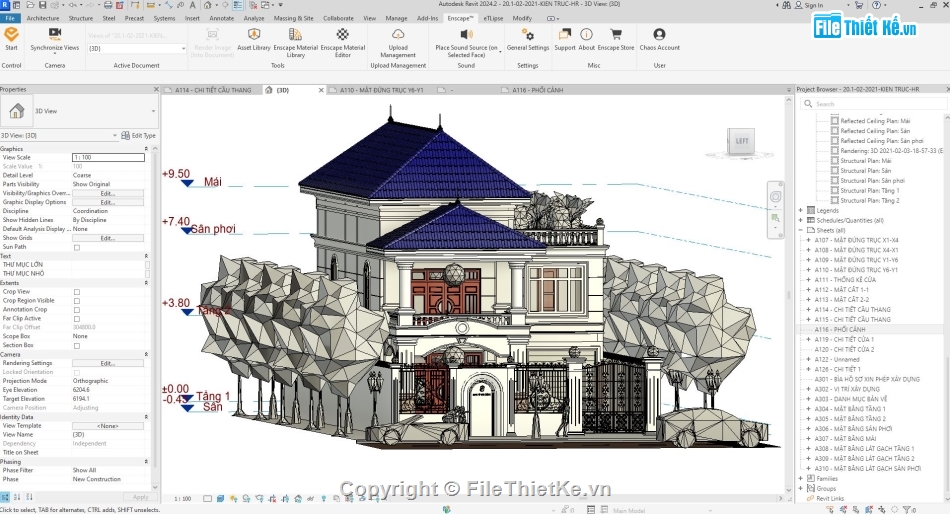 biệt thự tân cổ điển đẹp,biệt thự 3 tầng,biệt thự cổ điển 3 tầng,revit biệt thự 3 tầng
