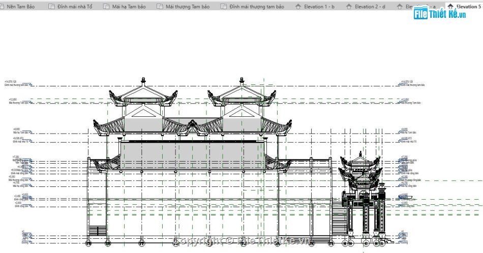 file thiết kế revit,Revit thiết kế chùa,file thiết kế chùa,revit chùa,model revit thiết kế chùa