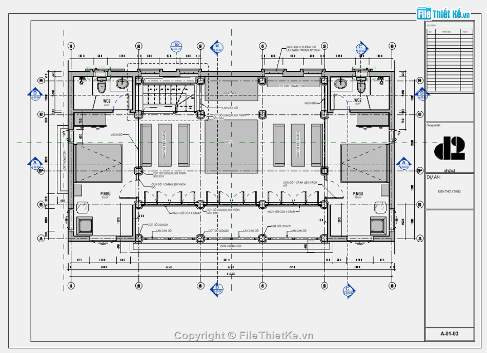 Nhà 2 tầng 7x14m,Revit nhà 2 tầng,Nhà ở kết hợp thờ,Thiết kế nhà ở và thờ