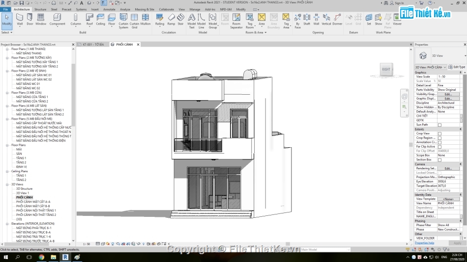 Nhà phố hiện đại 2 tầng,full kiến trúc 5x16.5m,kiến trúc nhà phố 2 tầng,revit nhà phố 2 tầng,mẫu nhà phố 2 tầng