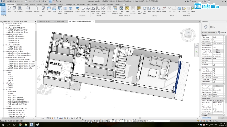 Nhà phố hiện đại 2 tầng,full kiến trúc 5x16.5m,kiến trúc nhà phố 2 tầng,revit nhà phố 2 tầng,mẫu nhà phố 2 tầng