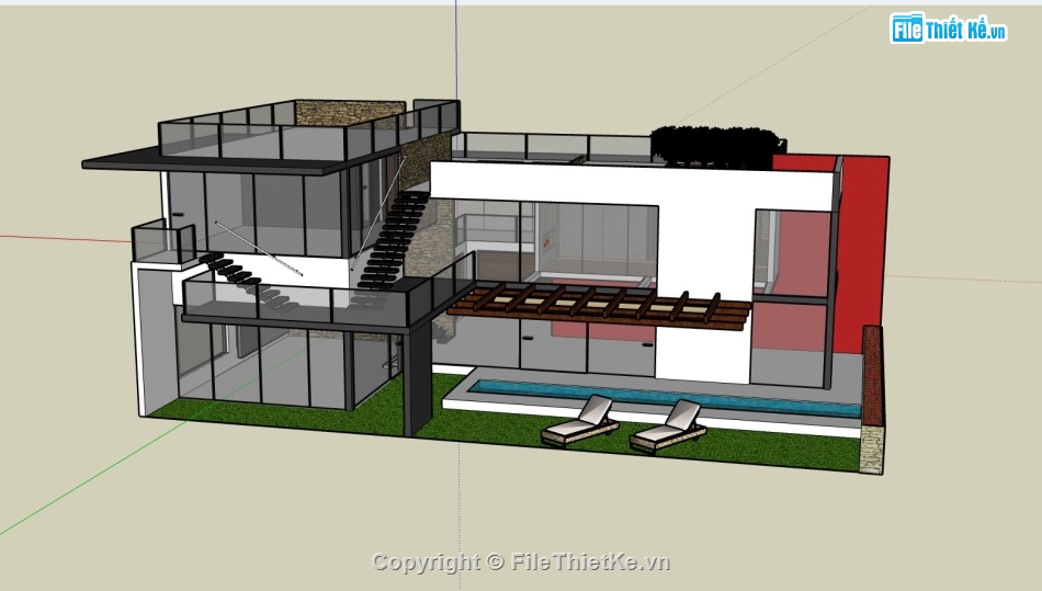 biệt thự 2 tầng,model su biệt thự 2 tầng,sketchup biệt thự 2 tầng