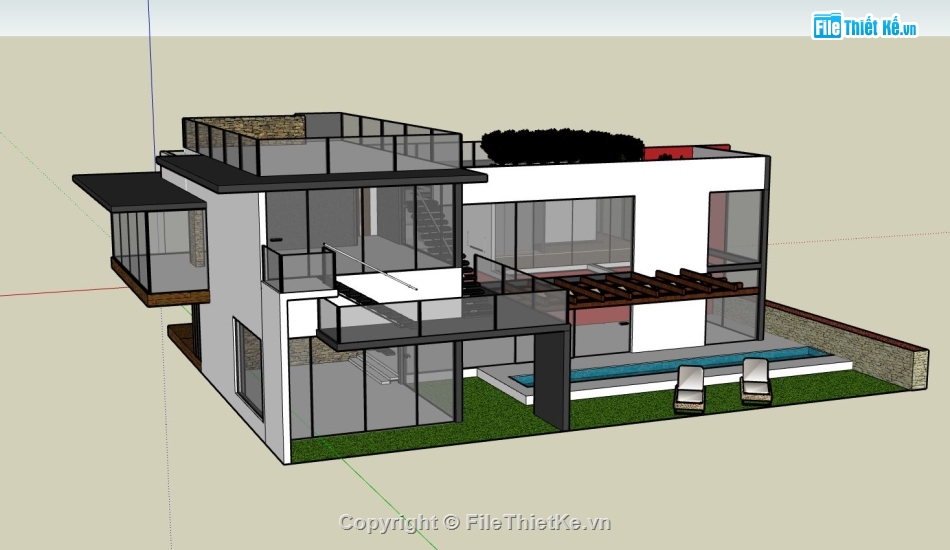 biệt thự 2 tầng,model su biệt thự 2 tầng,sketchup biệt thự 2 tầng