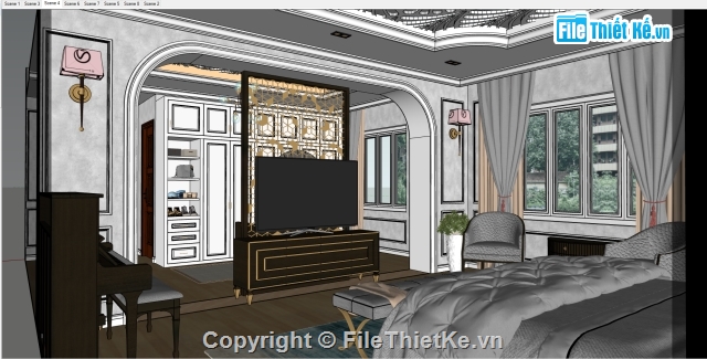 cad nội thất,file sketchup nội thất tân cổ điển,sketchup nội thất gia đình,nội thất đẹp