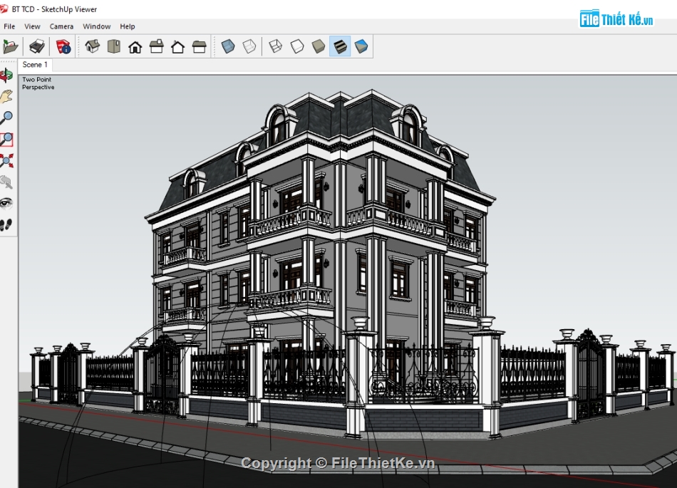 biệt thự 3 tầng,biệt thự cổ điển 3 tầng,biệt thự cổ,sketchup biệt thự