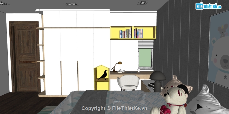 Sketchup phòng ngủ em bé,nội thất phòng ngủ,gối phòng ngủ bé,nội thất phòng bé,nội thát phòng ngủ